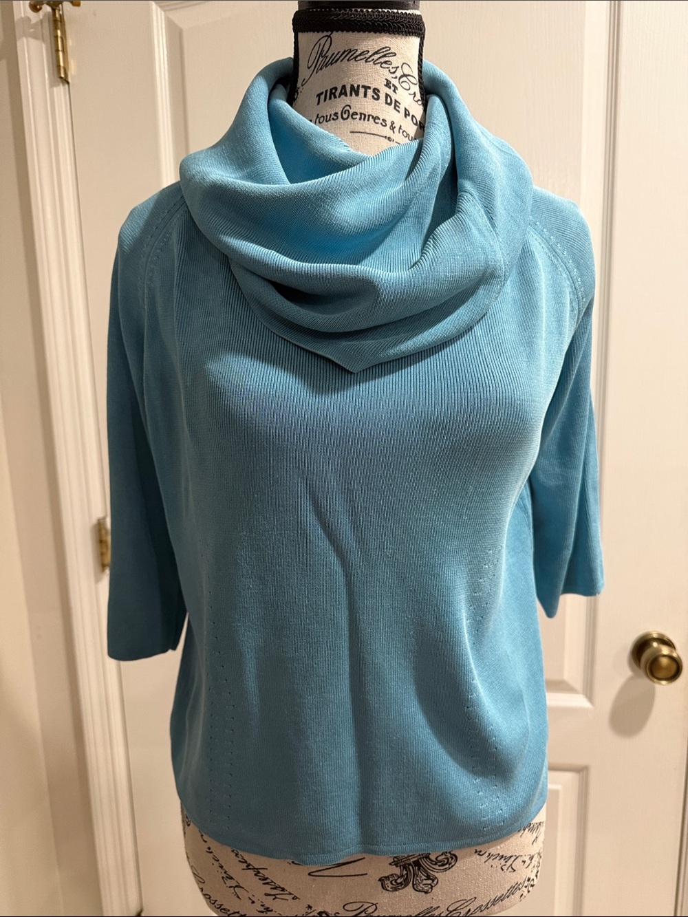 Dana Buchman Aqua Blue Cowl Neck Short Sleeve Sweater